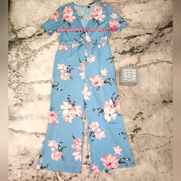 PERFECTLY CUTE Women's XL Blue and Pink Floral Jumpsuit. NWOT - Picture 12 of 16